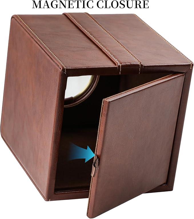 Cretkhp Luxury Square Tissue Box Cover, PU Leather Tissue Box Holder with Magnetic Closure and Gold Decorative Grommets for Bathroom Bedroom, Decorative Elegant Cube Tissue Holder (Brown) - ModernBath