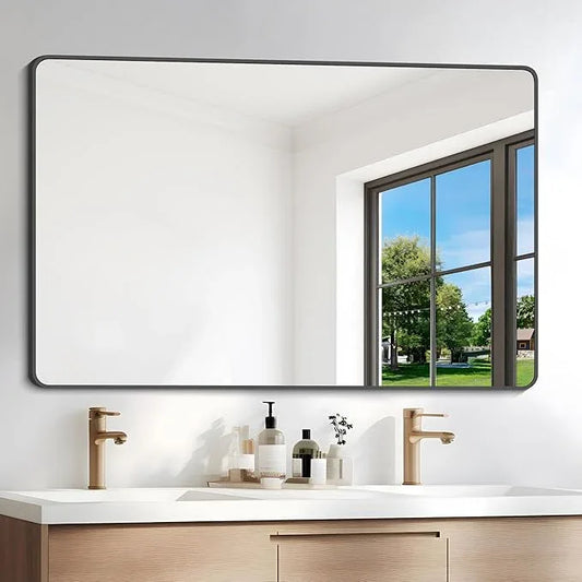 DESBING 36" x 55"Bathroom Mirror, Matte Black Wall Mirror with Metal Frame, Decorative Rectangular Vanity Mirror for Bedroom Bathroom Living Room Entryway (Horizontal/Vertical) - ModernBath