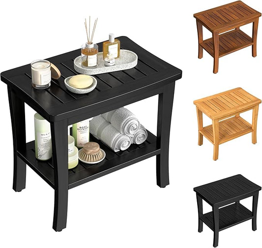 Extra Bamboo Black Shower Bench Stool Waterproof Shower Chair Spa Bath Seat Extra Big Best Hardwood Bathroom Gadgets Seat Father Day Dad Parents Stepdad Christmas Xmas Happy Birthday Gifts Ideal