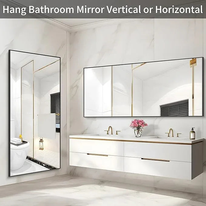 COFENY 36x72inch Bathroom Mirror, Black Rectangle Mirror with Thin Metal Frame, Large Rectangular Wall Mirrors for Bathroom, Living Roomm, Hair Salon, Big Farmehouse Mirror Hang Horizontal/Vertical - ModernBath