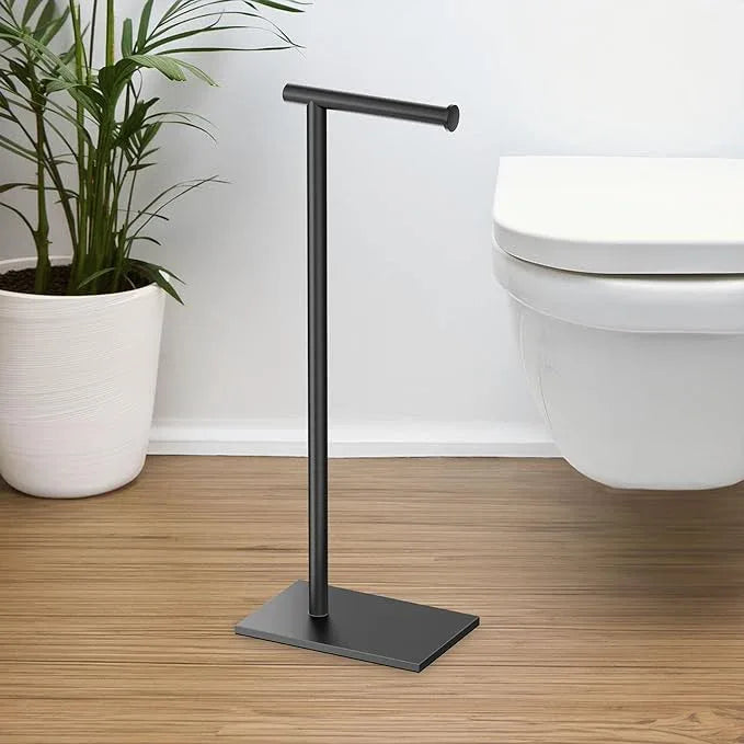 Gatco 1431MX Modern Square Base Toilet Paper Holder Stand, Matte Black, 22.25" H - ModernBath