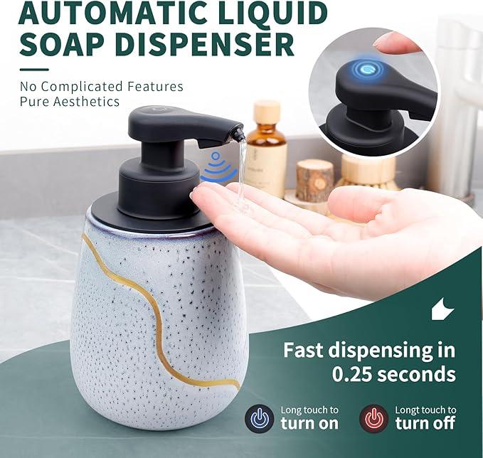 BosilunLife Automatic Soap Dispenser Bathroom - Liquid Hand Free Dispenser Smart Electric Ceramic Lotion Soap Dispenser Touchless with Waterproof Pump Rechargeable for Dish Soap, 17oz, Speckled Blue - ModernBath