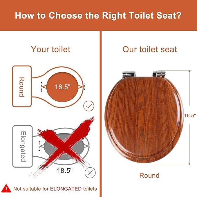 Round Toilet Seat Molded Wood Toilet Seat with Quietly Close and Quick Release Hinges, Easy to Install also Easy to Clean by Angol Shiold (Round, Brownish Red) - ModernBath