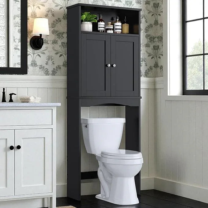 Over The Toilet Storage Cabinet, Over Toilet Bathroom Organizer with Adjustable Shelf and Double Door, Over The Toilet Cabinet for Bathroom Storage Over The Toilet Bathroom Organizer, Black - ModernBath