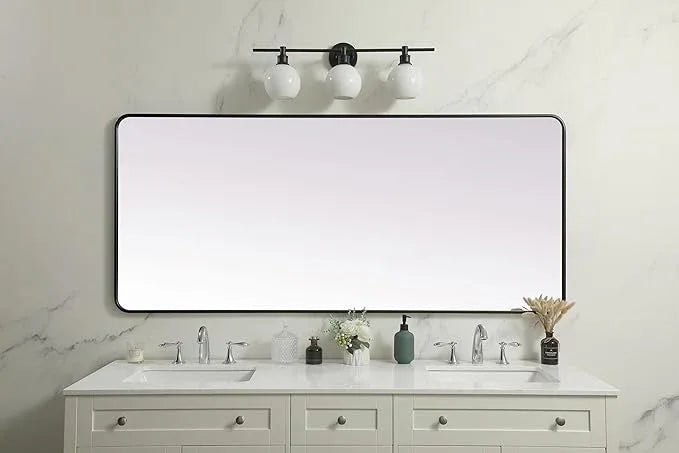 ARS Concepts Aura, Soft Corner Metal Rectangle Mirror 32X72 Inch in, Modern, Black - ModernBath