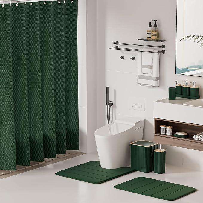 XLHOMO Bathroom Accessories Set - 25PC Green Bathroom Set, Bathroom Set with Shower Curtain and Rugs, Green Shower Curtain Set, Toilet Brush, Bathroom Trash Can - ModernBath