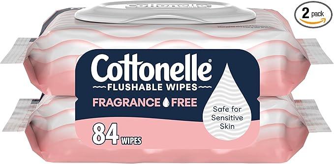 Cottonelle Fragrance Free Flushable Wet Wipes, Adult Wet Wipes, 2 Flip-Top Packs, 42 Wipes Per Pack - ModernBath