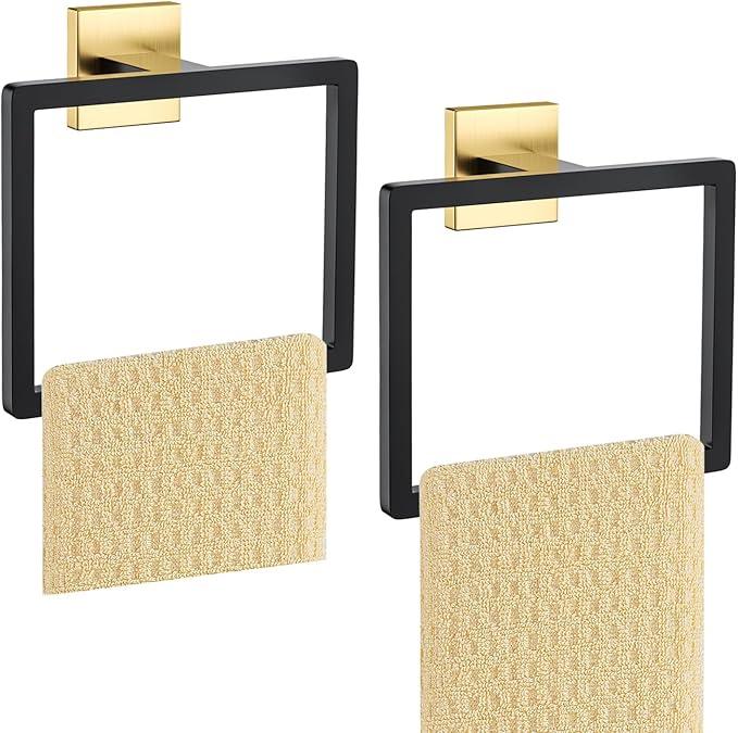 2-Piece Black Gold Towel Ring,Hand Towel Holder,Modern Towel Holder Stainless Steel Towel Rack Wall-Mounted Bathroom Towel Ring - ModernBath