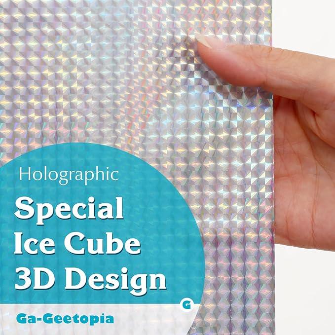Ga-Geetopia Holographic 3D EVA Shower Curtain Liner Ice Cube, 72x72 Medium Weight Clear Plastic Bathroom Shower Curtain with Rustproof Metal Grommets for Shower Stall, Bathtubs - ModernBath