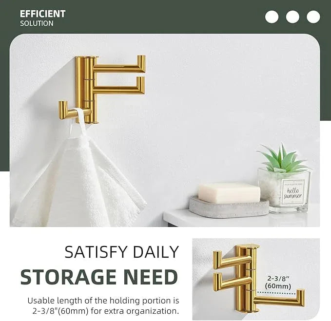 Angle Simple 3 Arms Towel Hook Brushed Dark Gold, 304 Stainless Steel Swivel Triple Towel Holder, Folding Bathroom Hook, Wall Mount - ModernBath
