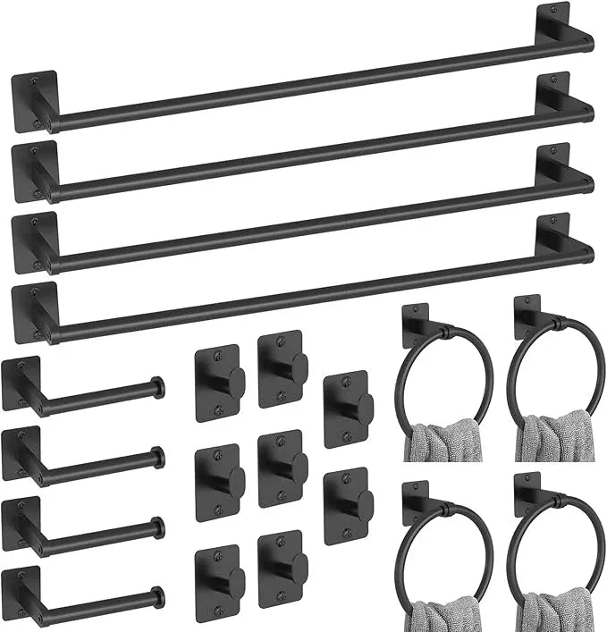 20 Pieces Bathroom Hardware Set, Black Bathroom Accessories Set, 24 inch Towel Bar, Towel Racks for Bathroom, Robe Towel Hooks, Toilet Paper Holder Wall Mounted - ModernBath