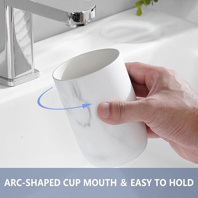 Marble Toothbrush Holders - 2 Ceramic Toothbrush Holders for Bathrooms Toothbrush Toothpaste Holders Set, White Bathroom Tumbler Cups Reusable Toothbrush Mouthwash Cup, Bathroom Counter Organizer. - ModernBath