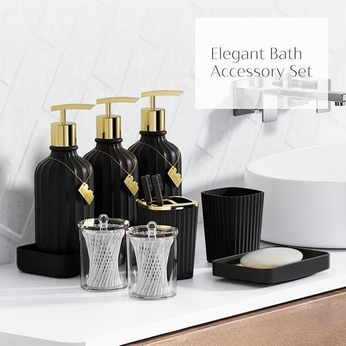 WSBArt 32PCS Bathroom Accessory Set Black Bathroom Accessories Bathroom Set, Shower Curtain Set, 2 Piece Bath Towel Set, 3PC Soap Dispenser, Toilet Brush & Trash Can - ModernBath