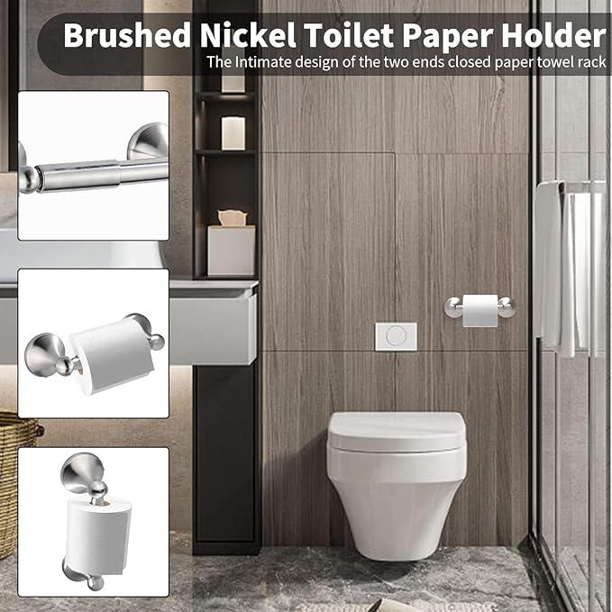 8-Pieces 24" Bathroom Hardware Set, Bathroom Accessory Set, Includes 24" Adjustable Bath Towel Bar, Towel Rings Wall Mounted, Toilet Paper Holder, Robe Towel Hooks (Brushed Nickel) - ModernBath