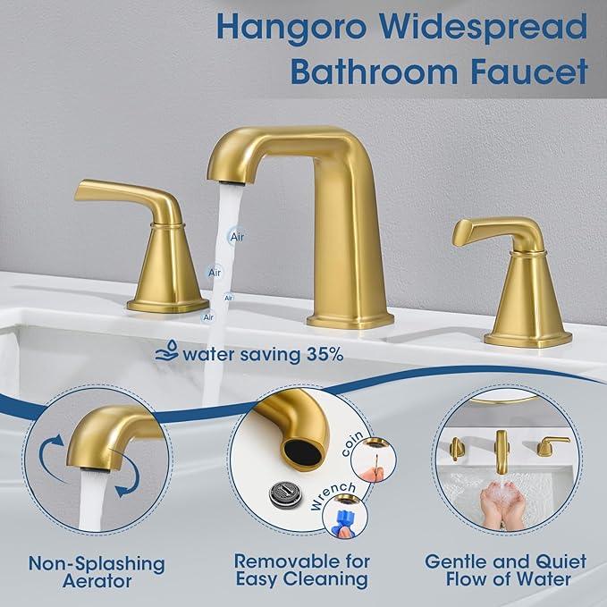 Gold Bathroom Faucet,Bathroom Sink Faucet,Brushed Gold Bathroom Faucet 3 Hole, with Pop Up Drain and CUPC Supply Lines for Vanity,Lavatory RV Farmhouse (HG-8904-BG) - ModernBath