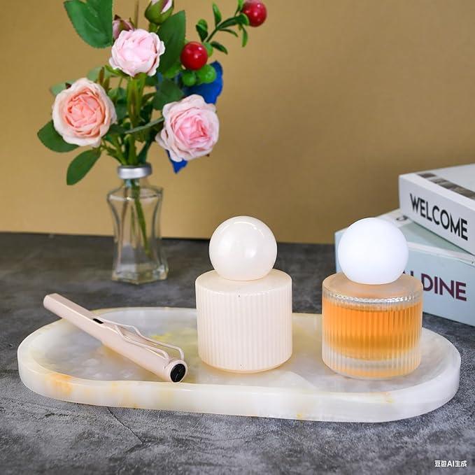 SWRONP Marble Tray for Kitchen Counter & Bathroom Countertop,Stone Vanity Tray for Dresser Decor,Small Storage Tray for Perfumes, Jewelry,Candles,Durable & Waterproof (Transparent White) - ModernBath