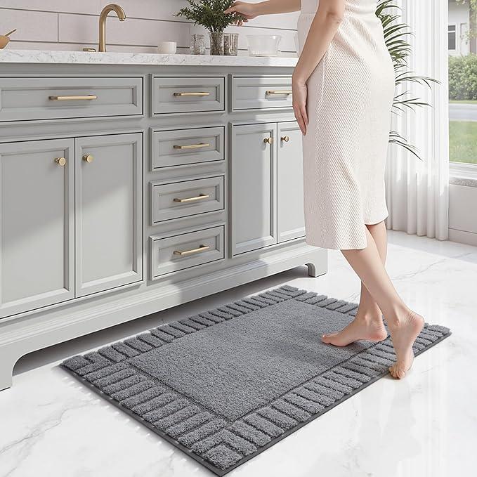 LUMI Bathroom Rugs Non Slip with Rubber Backing, Extra Soft Plush Microfiber Bath Rug Absorbent, Machine Washable Bath Mat Quick Dry for Tub, Shower, Dark Grey, 16"x24" - ModernBath