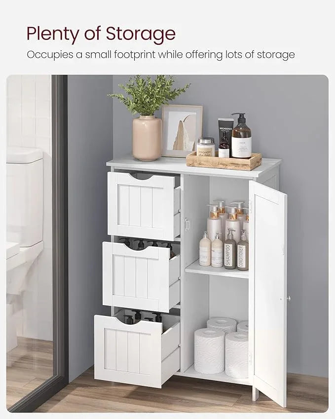 VASAGLE Floor Storage Cabinet, Freestanding Storage Unit with 3 Drawers, 1 Adjustable Shelf, for Bathroom Living Room Dining Kitchen, 11.8 x 23.6 x 31.5 Inches, White UBBC49WT - ModernBath