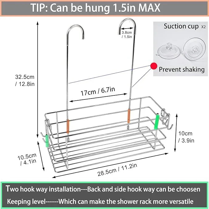 Seltomer Shower Caddy Hanging Shower Rack SUS304 Stainless Steel Hanging Shower Orangizer with Hooks Over The Door, Shampoo Basket Storage (Single-Layer) - ModernBath