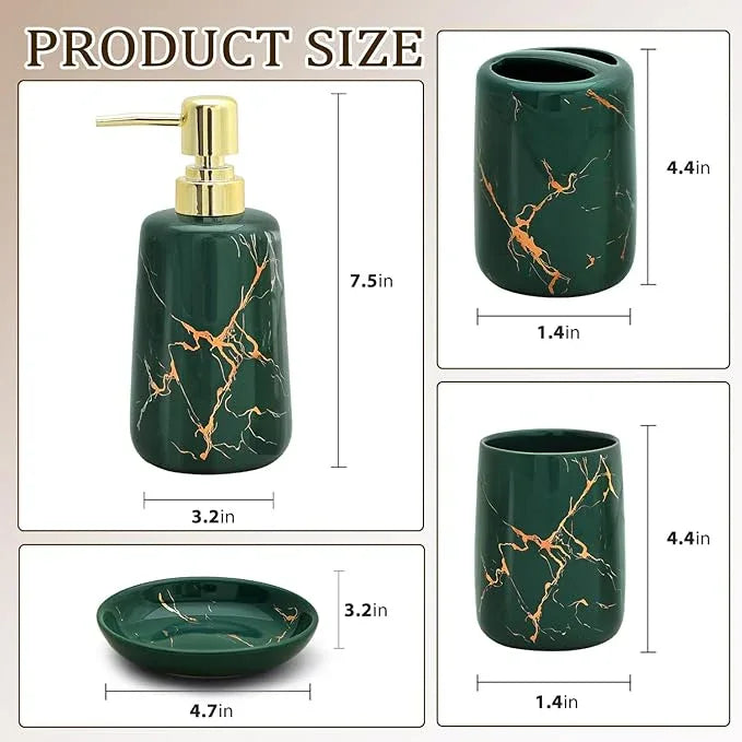 CERBIOR Bathroom Accessories Set,4 Pcs Ceramic Bathroom Decor Accessory,Includes Toothbrush Holder, Toothbrush Cup, Soap Dish for Decorative Countertop and Housewarming Gift(Green 4pcs) - ModernBath