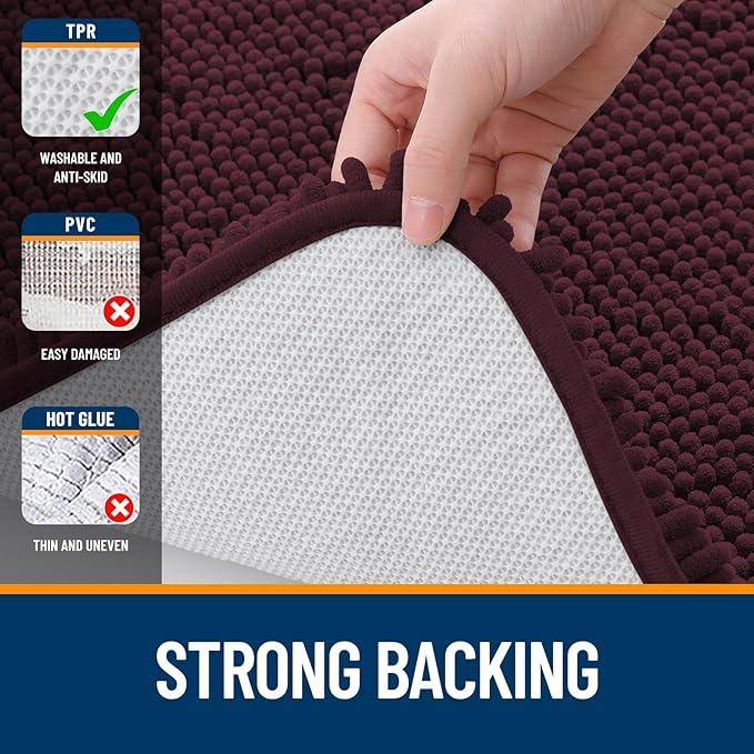 OLANLY Bathroom Rugs 30x20, Extra Soft Absorbent Chenille Bath Rugs, Rubber Backing Quick Dry, Machine Washable Bath Mats for Bathroom Floor, Tub and Shower, Home Decor Accessories, Black Cherry - ModernBath
