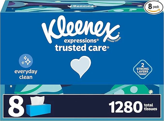 Kleenex Expressions Trusted Care Facial Tissues, 8 Flat Boxes, 160 Tissues per Box, 2-Ply (1,280 Total Tissues), Packaging May Vary - ModernBath