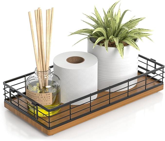 JNFUZ Toilet Paper Basket, 13 Inch Bathroom Basket Toilet Tank Tray Organizer Storage for Toiletries, Living Room and Kitchen (Walnut) - ModernBath