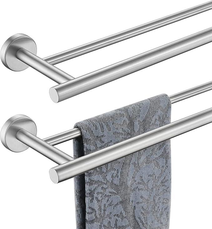 JQK Double Bath Towel Bar, 33 Inch 304 Stainless Steel Thicken 0.8mm Towel Rack for Bathroom, Brushed Finished Wall Mount, 30 Inch Useable Length 2 Pack, TB100L30-BN-P2 - ModernBath