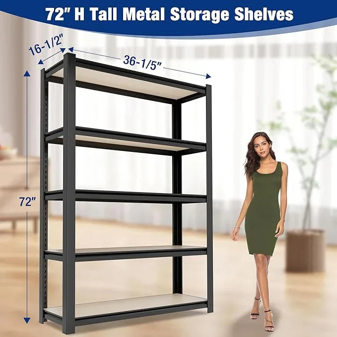 WORKPRO House 3000lbs 5-Tier Shelving Unit, 72" H Adjustable Storage Shelves, Boltless Book Shelf, Shelf Organizer for Kitchen, Living Room, Bathroom, Wood Grain Pattern, Waterproof Board, Black - ModernBath