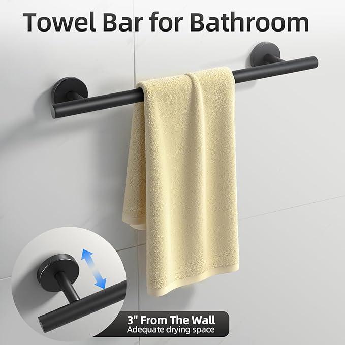 Matte Black Bathroom Hardware Set, Bathroom Towel Holder Bar Set 10 Pieces, SUS304 Stainless Steel Bathroom Towel Rack Set Wall Mounted-16 Inch Towel Bar, Toilet Paper Holder, Towel Hooks, Towel Ring - ModernBath