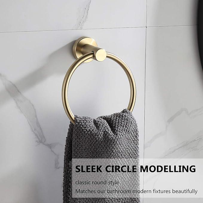 BGL Towel Ring Brushed Gold Stainless Steel 304 Towel Ring Wall Mount Bathroom Towel Holder Round Towel Hanger - ModernBath