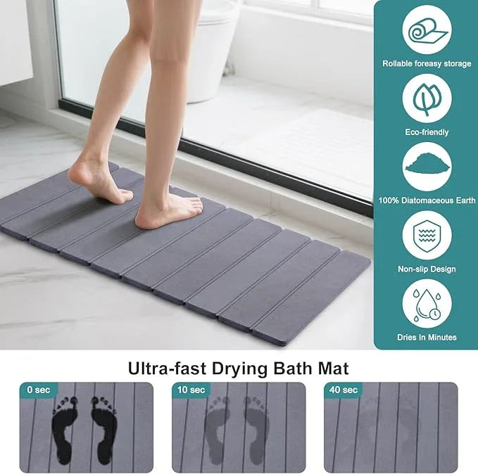 zmnklry Foldable Stone Bath Mat, Quick-Drying Diatomite Bath Mat, Fast-Drying Hard Stone Drying Mat for Bathroom Shower Floor, 23.6 x 15.4 inch (Dark Grey) - ModernBath
