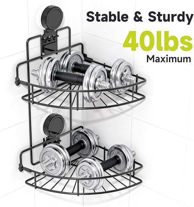 BANGMANG Shower Caddy Suction Cup, 2 Pack Suction Shower Shelf, NO-Drilling Bathroom Holder, Rustproof Bathroom Organizer for 90° Wall Corner, Black - ModernBath