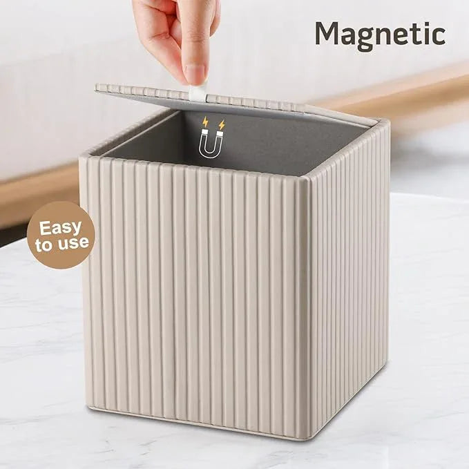 KINGFOM Tissue Box Cover, PU Leather Square Tissue Box Holder for Kleenexs with Magnetic Bottom Cover for Facial Tissues/Napkins, Office & Living Room Decor Box (Beige Strips) - ModernBath