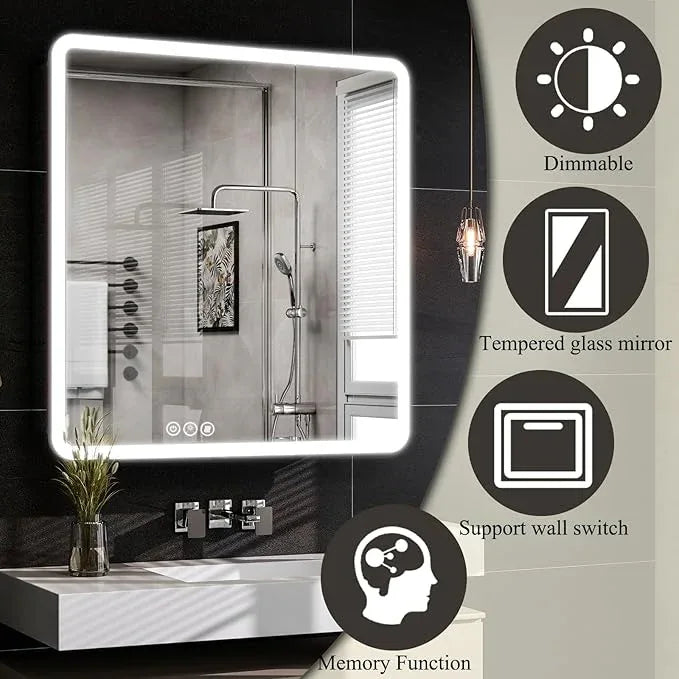 LED Bathroom Medicine Cabinet with Mirror, 30 Inch x 32 Inch Bathroom Mirror Cabinet with Door & Adjustable Shelves, Surface Mount or Recess Installation - ModernBath