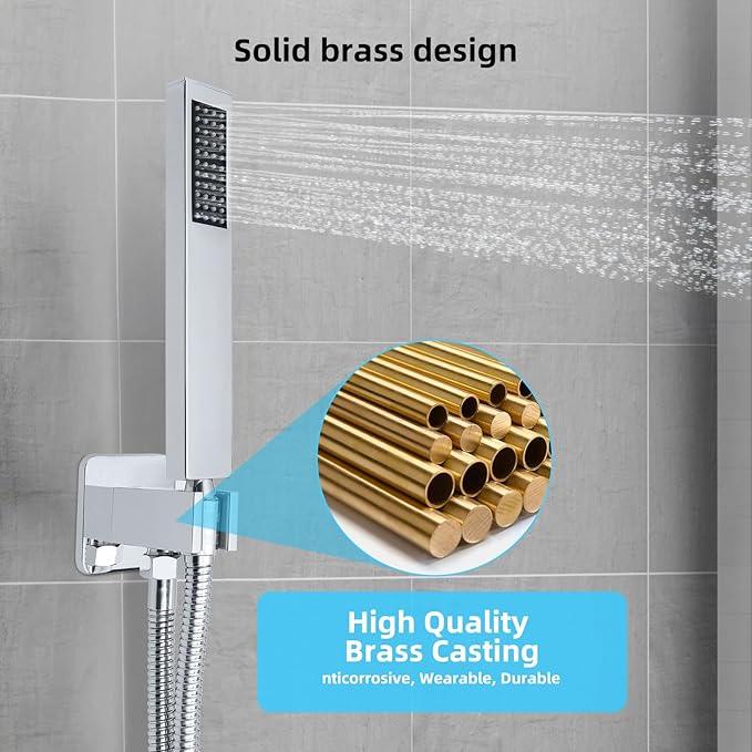 TENIGXT Bathroom Shower Faucet Set，12 Inch Rain Shower Head with Handheld Spray，Brass Shower Valve Trim Kit，Wall Mounted Square Rain Shower System (Chrome) - ModernBath