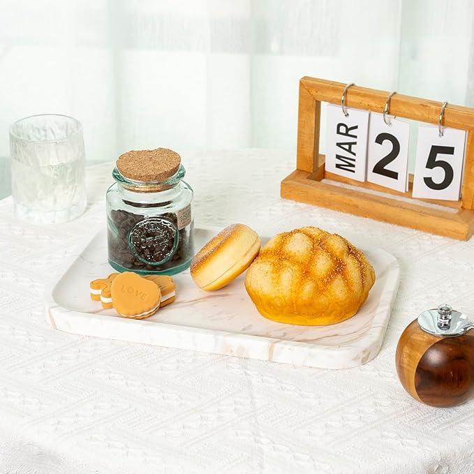 Karibiber Marble Vanity Tray, Marble Bathroom Tray Countertop, Decorative Trays for Dresser Organizer, White Stone Storage Serving Trays for Kitchen, Perfume, Jewelry Cathall Holder - ModernBath