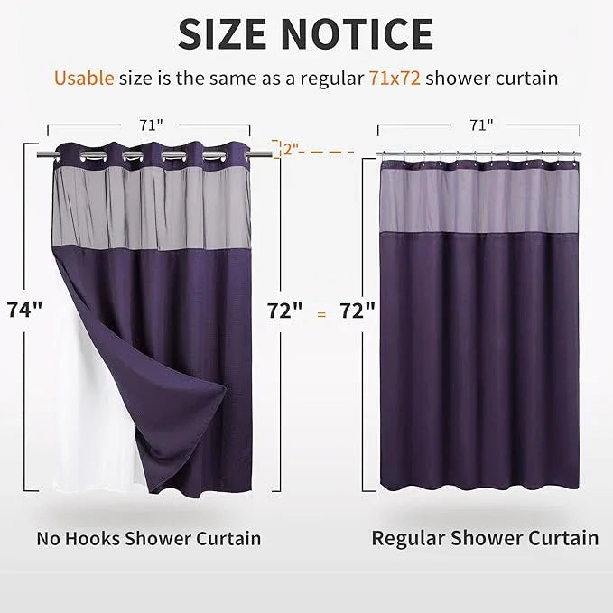 River Dream Heavyweight No Hooks Required Dotted Waffle Weave Shower Curtain with Snap in Liner - 71W x 74H,Hotel Grade,Spa Like Bath Curtain,Regal Purple - ModernBath
