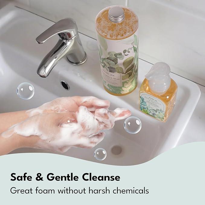 ROMIIE ZOI Eucalyptus & Mint Foaming Hand Soap Refills with Reusable Pump Dispenser - Natural & Cruelty-Free, Gentle & Moisturizing - Large Bottle Bulk for Home & Kitchen-1L/33.8oz (Pack of 3) - ModernBath