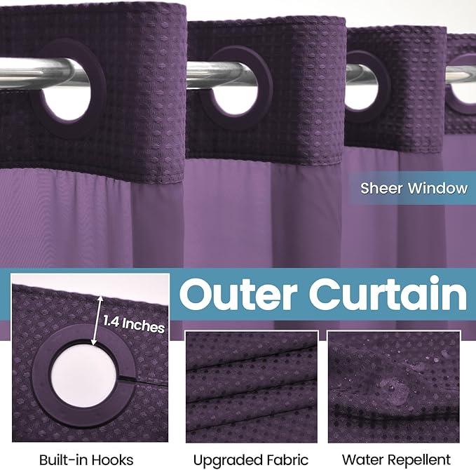 EUTXL Purple Hotel Style Shower Curtain with Snap in Liner - 230GSM Waffle Textured,Hotel Grade,Spa Like Bath Curtain,71W x 74H - ModernBath