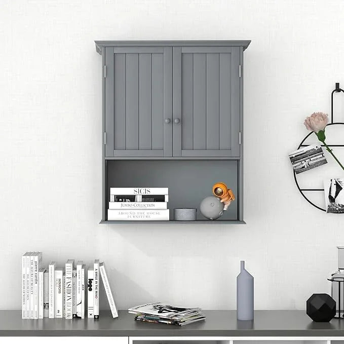 Giantex Medicine Cabinets, Wall Mounted Bathroom Cabinet with Adjustable Shelf, 2-Door, Bathroom Storage Cabinet Over The Toilet, Living Room, Kitchen, Laundry Room, Cupboard (Gray) - ModernBath