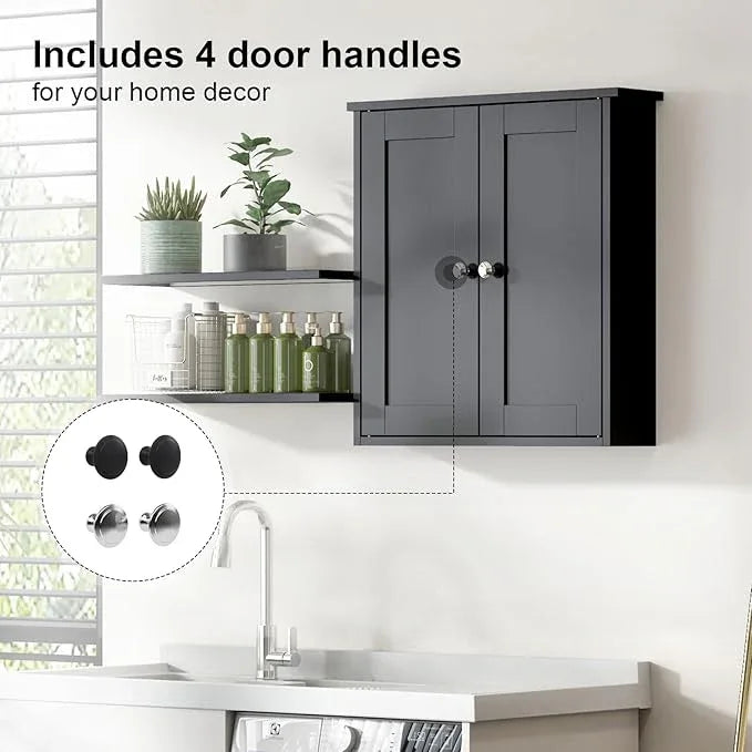 Black Bathroom Wall Cabinet,Medicine Cabinet Over Toilet,Bathroom Cabinet Wall Mounted with Shelves,Surface Mount Medicine Cabinet for Laundry Room,Kitchen,Storage Cabinet 22x23 - ModernBath