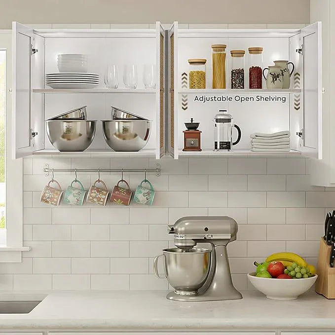 Kitchen Wall Cabinets,Rattan Wall Mounted Laundry Cabinets with Adjustable Shelf, Floating Hanging Storage Cabinet for Laundry Room, Bathroom, Kitchen - ModernBath