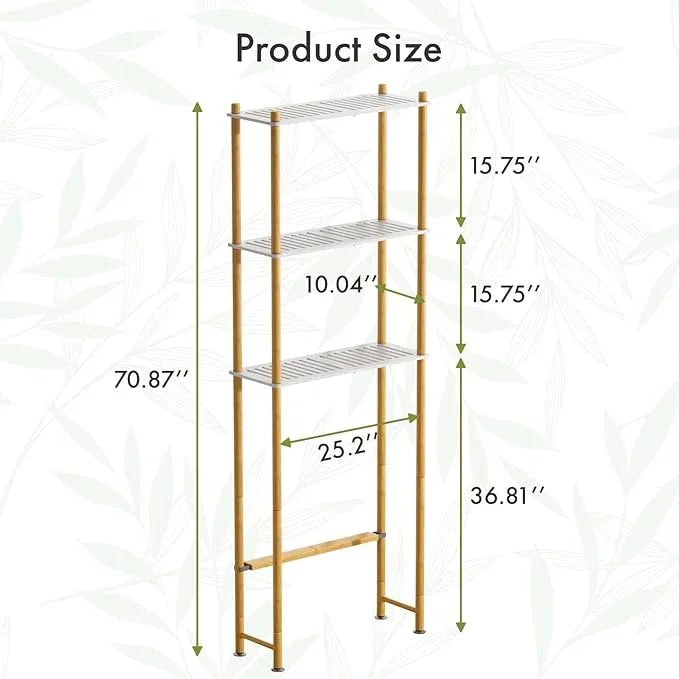 AmazerBath Bamboo Over The Toilet Storage Shelf, Bathroom Storage Organizer Rack, 3-Tier Bathroom Shelves Space Saver, White and Natural Color - ModernBath