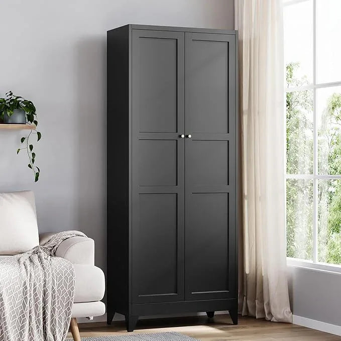 Yizosh Metal Pantry Cabinet, 75" Kitchen Pantry with 2 Door and 4 Adjustable Shelves,Black Metal Pantry Storage Cabinet,Cupboard for Kitchen,Dining Room,Living Room and Bathroom - ModernBath