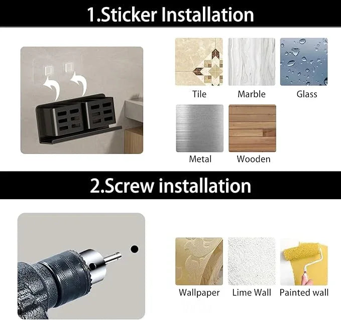 YESENT Aluminum Toothbrush Holder Self-Adhesive Hanging Bracket Shower Toothbrush Razor Holder Suitable for Toothbrush, Toothpaste, Razor and Comb etc Bathroom Storage - ModernBath