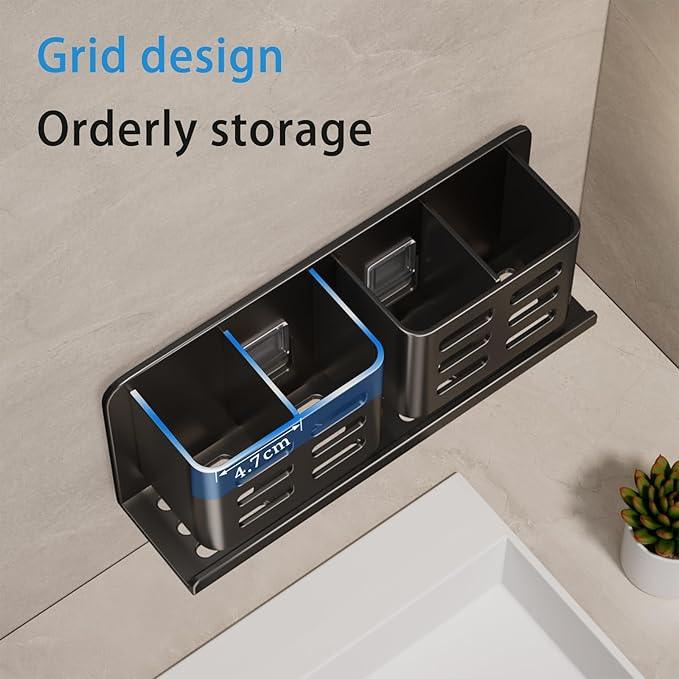 YESENT Aluminum Toothbrush Holder Self-Adhesive Hanging Bracket Shower Toothbrush Razor Holder Suitable for Toothbrush, Toothpaste, Razor and Comb etc Bathroom Storage - ModernBath