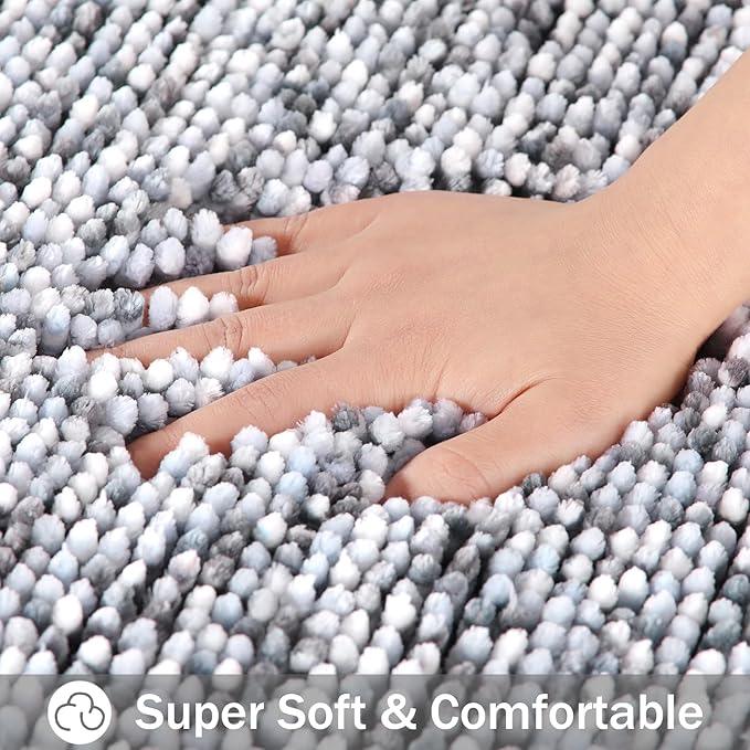 Yimobra Luxury Chenille U-Shaped Toilet Rug, Super Soft Shaggy Contour Bath Mat for Bathroom Floor, Fluffy, Water Absorbent, Non Slip, Machine Washable, Dry Quickly, 24''x 20'', Light Grey & Dark Grey - ModernBath