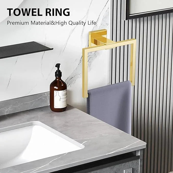 YACVCL 5-Piece Bathroom Hardware Accessories Set 23.6 inch Towel Bar Set Modern Towel Rack Set Stainless Steel Wall Mounted Bathroom Towel Holder Set(Bright Gold) - ModernBath