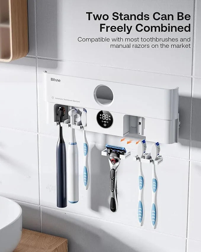 Bitvae Toothbrush Holder, Cleaning and Fast Drying, 5 Toothbrush Slots or Shaver Slot Accessories for Family, LED Smart Screen, Wall Mounted Holders for Bathrooms - ModernBath